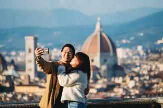 couple on vacation taking a selfie