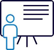 stick figure in front of presentation board